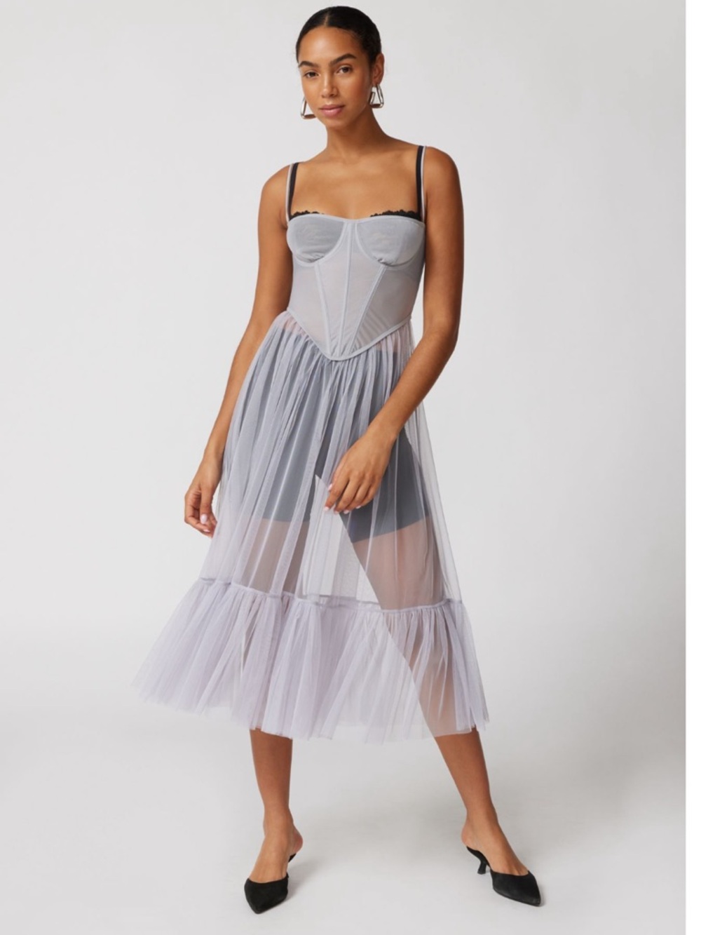 Urban Outfitters corset Blue-Gray Sheer Tulle Midi dress